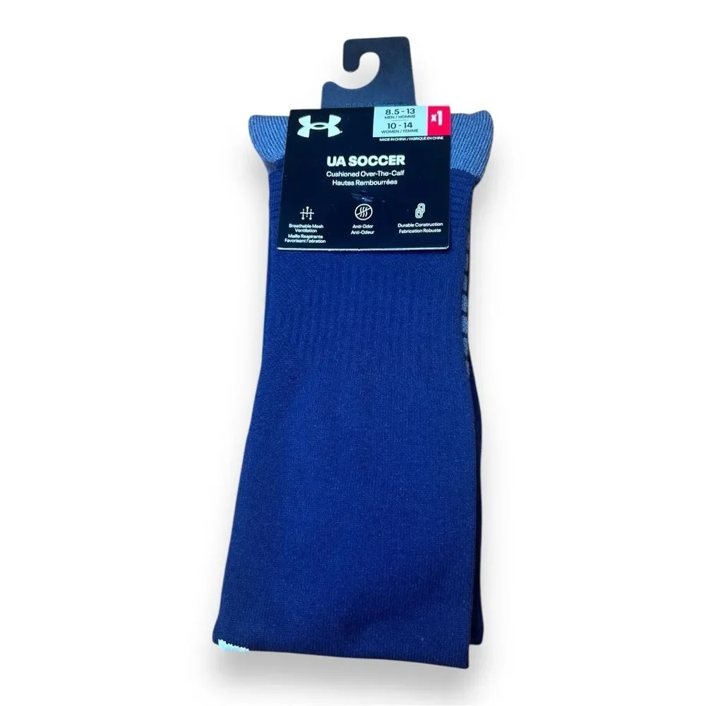 Under Armour Navy Athletic Soccer Socks Cushioned Over the Calf M8.5-13, W 10-14